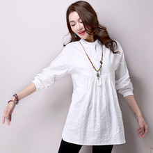 Blusa feminina branca de linho e manga longa, camisa casual sólida de algodão, plus size 2xl ab1357, primavera e outono, 2019 2024 - compre barato