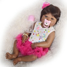 55cm Full Silicone Body Reborn Baby Doll Toy Black Skin Newborn Babies Toddler Alive Bebe born Doll Bathe Toy Girls gift Bone 2024 - buy cheap