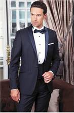 Navy One Button 3 Pieces Mens Suits Peak Lapel Wedding Suits for Men Groom Tuxedos Business Formal Suit (Jacket+Pants+vest+tie) 2024 - buy cheap