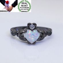 OMHXZJ Wholesale European Fashion Woman Girl Party Wedding Gift Heart White Opal AAA Zircon 18KT Black Gold Ring RR818 2024 - buy cheap