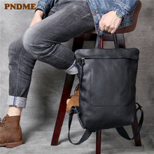 PNDME high quality first layer cowhide men's backpack simple large capacity genuine leather travel luxury black laptop bagpack 2024 - buy cheap
