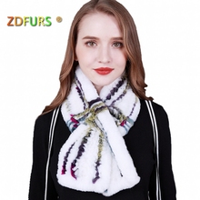 ZDFURS * новый вязаный шарф из кроличьего меха женские зимние шали шарфы вязанный натуральная шерсть глушитель теплые женские шарфы шарф в полоску в клетку 2024 - купить недорого