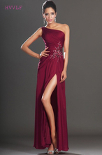 Burgundy Evening Dresses Sheath One-shoulder Chiffon Lace Beaded Long Formal Party Evening Gown Prom Dresses Robe De Soiree 2024 - buy cheap