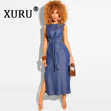 XURU Summer New Women's Dress Sexy Sleeveless High Split Denim Dress Dark Blue Light Blue Black Dress 2024 - buy cheap