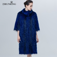 Zirunking casaco feminino de pele de raposa, casaco apertado e luxuoso de moda real com pele clássica azul, roupa fashion quente de outono zc1627 2024 - compre barato