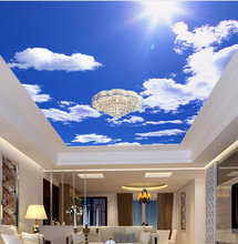 Papel de parede personalizado para teto, céu azul e branco nuvens para sala de estar, quarto, à prova d'água, papel de parede 2024 - compre barato