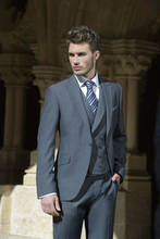 Custom made Fashionable Man Fall Groom Grey Suit/Male Slim Fit Suit Male Business Coat Fashion Formal Men(Jacket+Pants+vest+Tie) 2024 - buy cheap