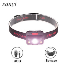 2018 Mini Rechargeable LED HeadLamp Body Motion Sensor LED Bicycle Head Light Lamp Outdoor Camping Flashlight Built in Battery