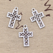 30pcs Charms Hollow Grid Cross 24x16mm Antique Silver Color Plated Pendants Making DIY Handmade Tibetan Silver Color Jewelry 2024 - buy cheap