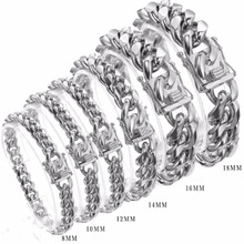 8/10/12/14/16/18mm Charming Stainless Steel Silver Color Jewelry Miami Cuban Curb Chain Mens Womens Bangle Bracelet Dragon Lock 2024 - buy cheap