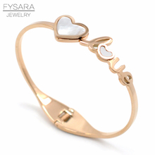 FYSARA Charm White Shell Heart Lover Bangle Rose Gold Color Female Bangles Stainless Steel Cuff Bracelets For Women 2024 - buy cheap