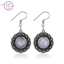 2019 New Listing S925 Sterling Silver Pendant Earrings Round 7MM Natural Moonstone Earrings Party Gifts Wholesale Boutique 2024 - buy cheap