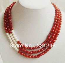 Cuentas redondas de Calcedonia perla roja y blanca para hacer joyas, 3 filas, 6mm, diy, envío gratis, MY2325 2024 - compra barato