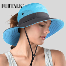 FURTALK шляпы в стиле сафари для женщин, летняя Солнцезащитная шляпа с широкими полями, УФ UPF, конский хвост, уличная охота, рыбалка, Пешие прогулки, SH053 2024 - купить недорого