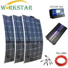 Workstar 3x100w painéis solares flexíveis 12v carregador solar para rv/barco carro 300w sistema solar para iniciante carregador solar ao ar livre 2024 - compre barato