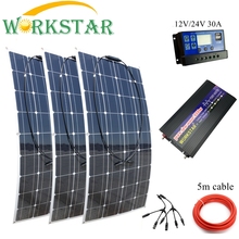 WORKSTAR-Paneles Solares Flexibles de 3x100W, cargador Solar de 12V para RV/Barco, coche, 300w, Sistema Solar para principiantes, cargador Solar para exteriores 2024 - compra barato