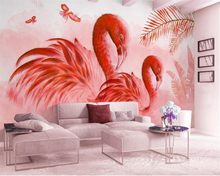 Beibehang Hand-painted wallpaper oil painting tropical plants flamingo modern fashion TV background wall decoration 3d wallpaper 2024 - buy cheap