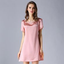 Luxury 100% Genuine Silk Women Nightgowns Nightwear Summer Short Sleeve Mini Dress 100% Real Mulberry Silk Nightdress Sleepwear 2024 - buy cheap
