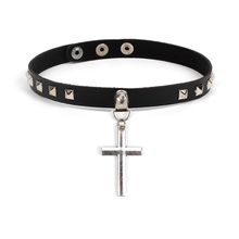 Punk Gothic Cross Pendant Black PU Leather Choker Necklace Women Statement Exaggerated Rivet Choker Collar Kolye Jewelry YRX02 2024 - buy cheap