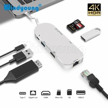 7 in 1 USB-C USB 3.1 Type C HUB to HDMI 4K 1000M Rj45 Gigabit Ethernet SD/TF Card Reader USB3.0 Hub with Type C PD Charging Port 2024 - buy cheap