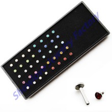 Showlove 40pc/lot Mixed 10colors Stainless Steel Internal Thread Body Jewelry Lip Stud Labret Ring Piercing 2024 - buy cheap