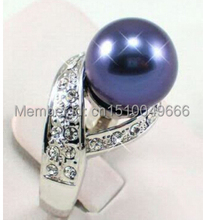 FREE SHIP >>>>>Black Blue South Sea Shell Pearl Silver Crystal Ring Size: 7.8.9 2024 - buy cheap