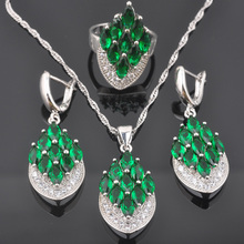Luxury Female Green Zirconia Jewelry Sets For Women Silver Color Wedding Jewelry Earrings Pendant Necklace Rings QZ0589 2024 - buy cheap