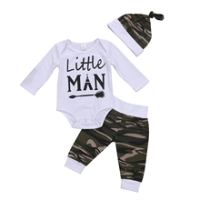 0-18M Infant Baby Boy Newborn Clothes Little Man Long Sleeve Cotton Romper Tops+Camo Pant Trouser Hat 3PCS Outfits Clothing Set 2024 - buy cheap