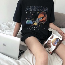 Camiseta feminina de manga curta ulzzang do vintage das letras impressas do algodão do verão 2024 - compre barato