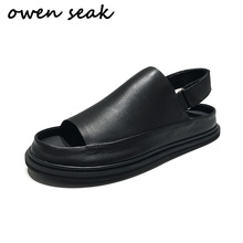 Sandálias masculinas de couro oval seak 2018, sapatos de couro para homens, roma gladiatual, com alça, preto, chinelos de luxo 2024 - compre barato
