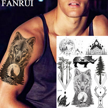 FANRUI Wolf Moon Forest Geomemtric Temporary Tattoos For Men Sticker Black Fake Tatoos Forest Elk Deer Art Arm Custom Tattoo 2024 - buy cheap