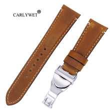 CARLYWET-Correa de cuero genuino de 22mm, pulsera de cuero genuino de alta calidad/de reloj, banda de bucle para IWC Tudor Breitling 2024 - compra barato