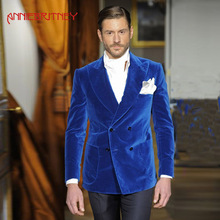 Ternos masculinos de veludo azul real, blazer masculino para casamento, jaqueta dupla, modelo para homens, smoking, vintage, 2 peças 2024 - compre barato