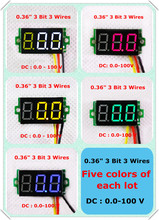 RD Red/Blue/Green/Yellow/White Color LED Display DC 0-100V 0.36" Digital Voltmeter 3 Wire 3 Bit Voltage Panel Meter[10 pcs/lot] 2024 - buy cheap