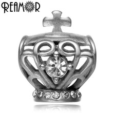 REAMOR-Cuentas de acero inoxidable 316l para mujer, accesorio de lujo, corona de cristal, cuentas europeas, abalorio para pulsera, fabricación de joyas, regalo para enamorados, 5 uds. 2024 - compra barato