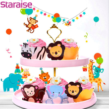 Staraise 12pcs Cartoon Animal Cupcake Wrappers Jungle Party Decor Cake Accessory Dinosaur Safari Animal Birthday Party Supplies 2024 - buy cheap