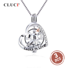 CLUCI-Colgante de plata 925 para mujer, joyería colgante de elefante, Plata de Ley 925, corazón de circón, relicario de perlas SC355SB, 3 uds. 2024 - compra barato
