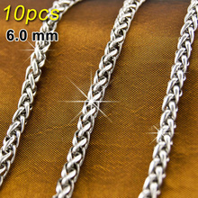 5pcs Men JEWELRY 6mm thick Wheat Link Braided chain silver gold Stainless Steel Necklace  Braided Casual Sporty Wholesale 6.0 2024 - buy cheap