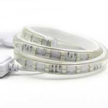 Tira de luz led rgb smd, alto brilho, 220v, com tomada de alimentação, 5050 leds/m, à prova d'água, flexível, tomada ue