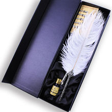 White Ostrich Feather Quill Pen Set Retro Style Gift Set With Pen Holder 2024 - buy cheap