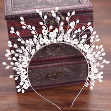 Fashion Silver Color Crystal Hairband Pearl Headband Wedding Bride Hair Accessories Women Tiara And Crowns Handmade Hair Jewelry 2024 - buy cheap