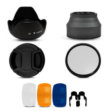58MM UV Filter + Lens Hood + Cap+3 pop up diffuser  for Canon Rebel T4i T3i T3 T2i T1i XT XS XSi 18-55mm 2024 - buy cheap