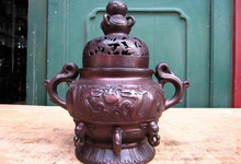 song voge gem S1210 9"China Pure Bronze Two Dragon Play Bead Buddhism Fane incense burner Censer 2024 - buy cheap