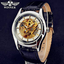 Top Brand WINNER Golden Fashion Leather Men Mechanical Watch Skeleton Automatic Watch For Male Dress Wristwatch Relogio Masculno 2024 - buy cheap
