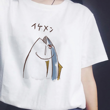 2019 футболка в стиле Харадзюку с японскими рыбками, Женская забавная белая футболка, милые модные топы, женская футболка, хлопковая уличная одежда 2024 - купить недорого