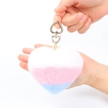 Luxury Bunny Rabbit Fur Fluffy Backpack Keychain Accessories Heart Pom Pom Bag Charms  Women Porte Clef Gift For Her Sale 2024 - buy cheap