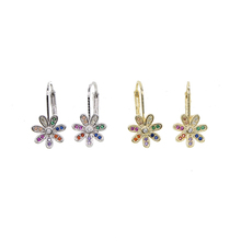 2019 delicate romantic rainbow cz flower dangle earrings with tiny cz paved gold color earring for cute girls lady earrings 2024 - buy cheap