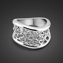 Anel de prata esterlina 925, design em malha, cor sólida, joia popular para mulheres, presente de dia dos namorados, bijuteria 2024 - compre barato