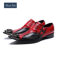 Christia Bella британский стиль красного и черного цветов в стиле «пэчворк»; Мужские туфли из натуральной кожи; Вечерние свадебные модельные туфли без застежки; Обувь в деловом стиле; Мужские 2024 - купить недорого