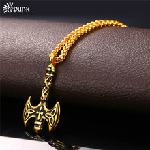 Male Pendants And Necklaces Axes Pattern Men Gift The Symbol Of Strength Gold color  Stainless Steel Wholesale  P2146G 2024 - buy cheap
